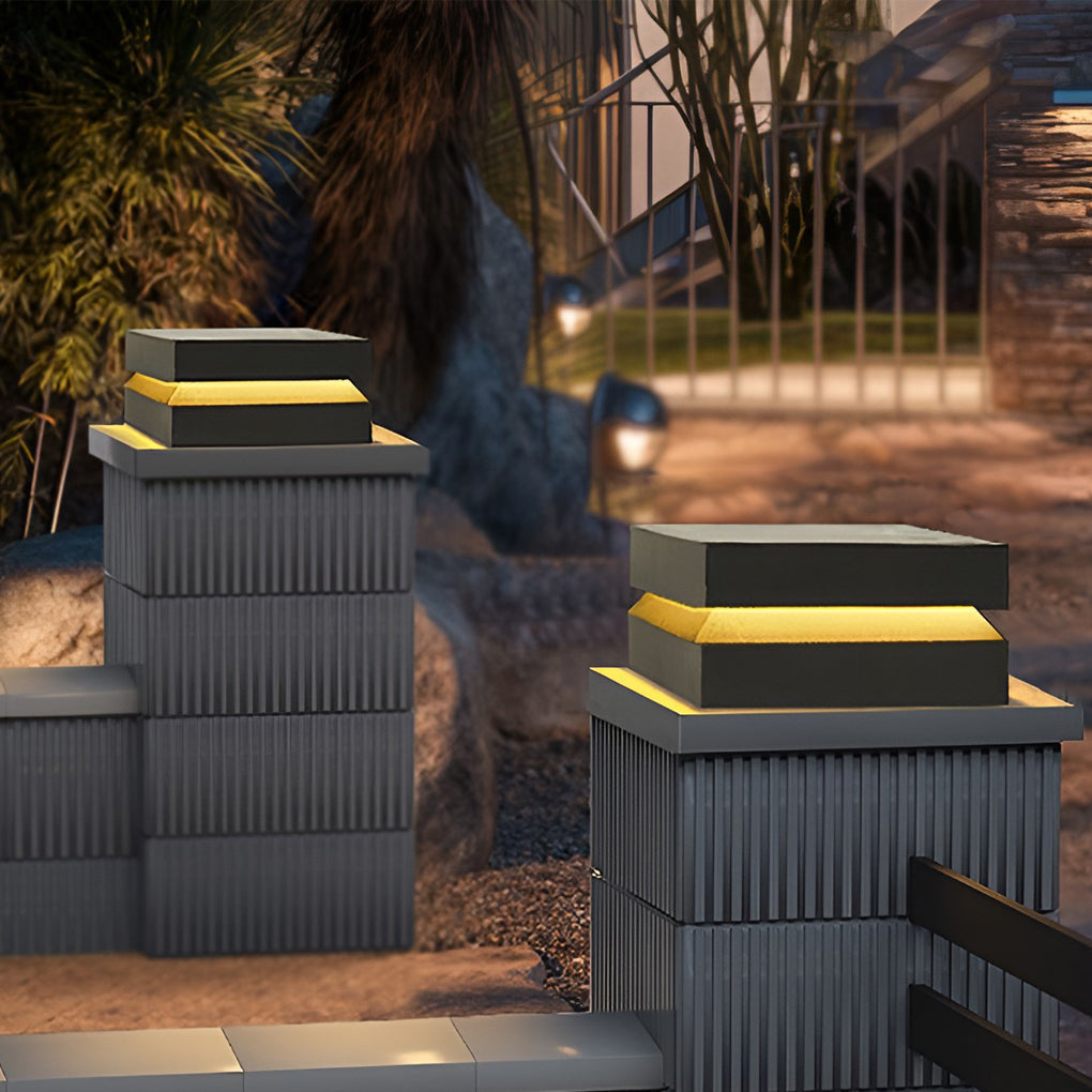 Quella Square LED Modern Steel Outdoor Post Caps Pillar Light