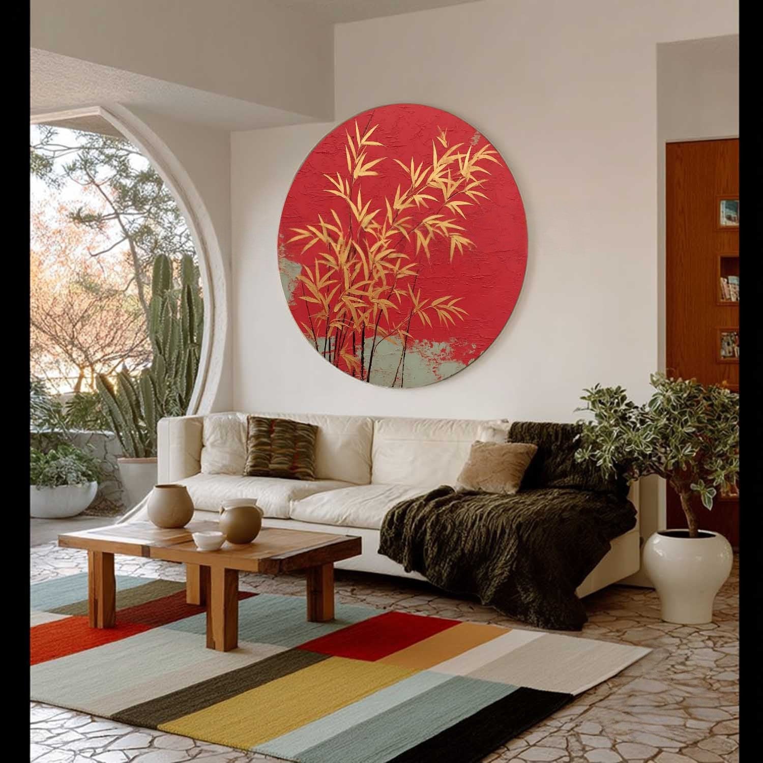 Wall Art Round Golden Bamboo Red - Neutralighting
