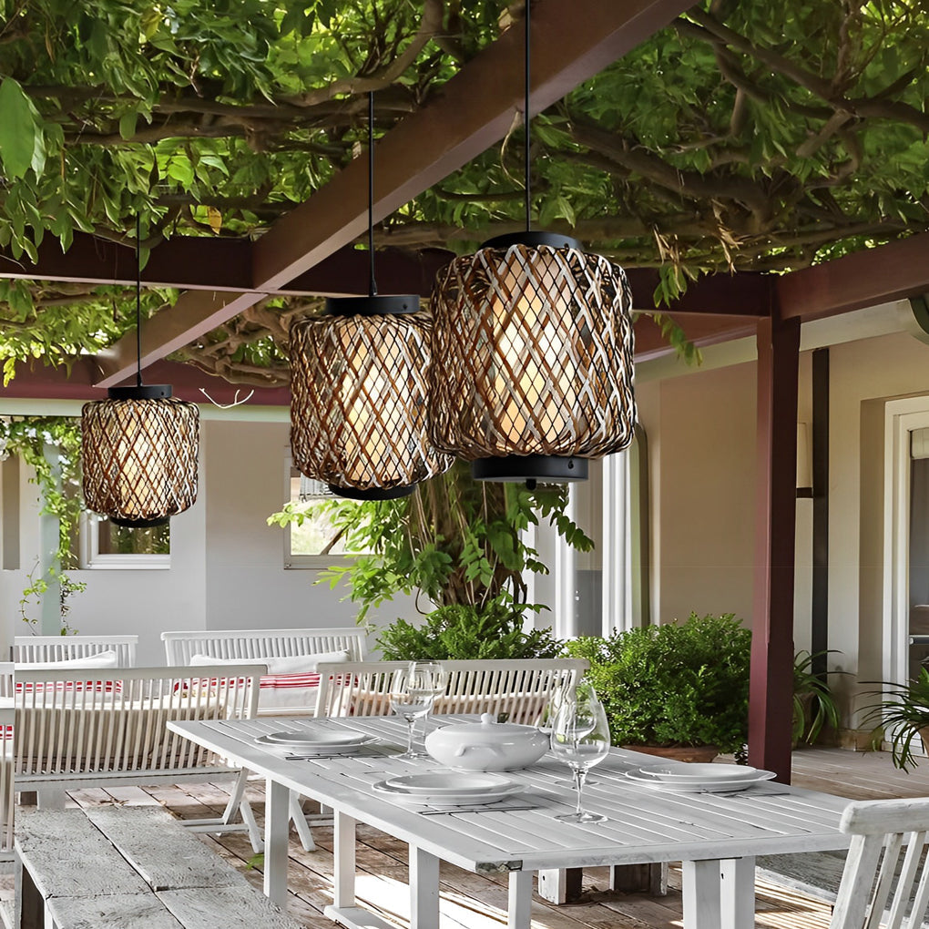 Orvee Rustic Modern Rattan Outdoor Pendants Lights
