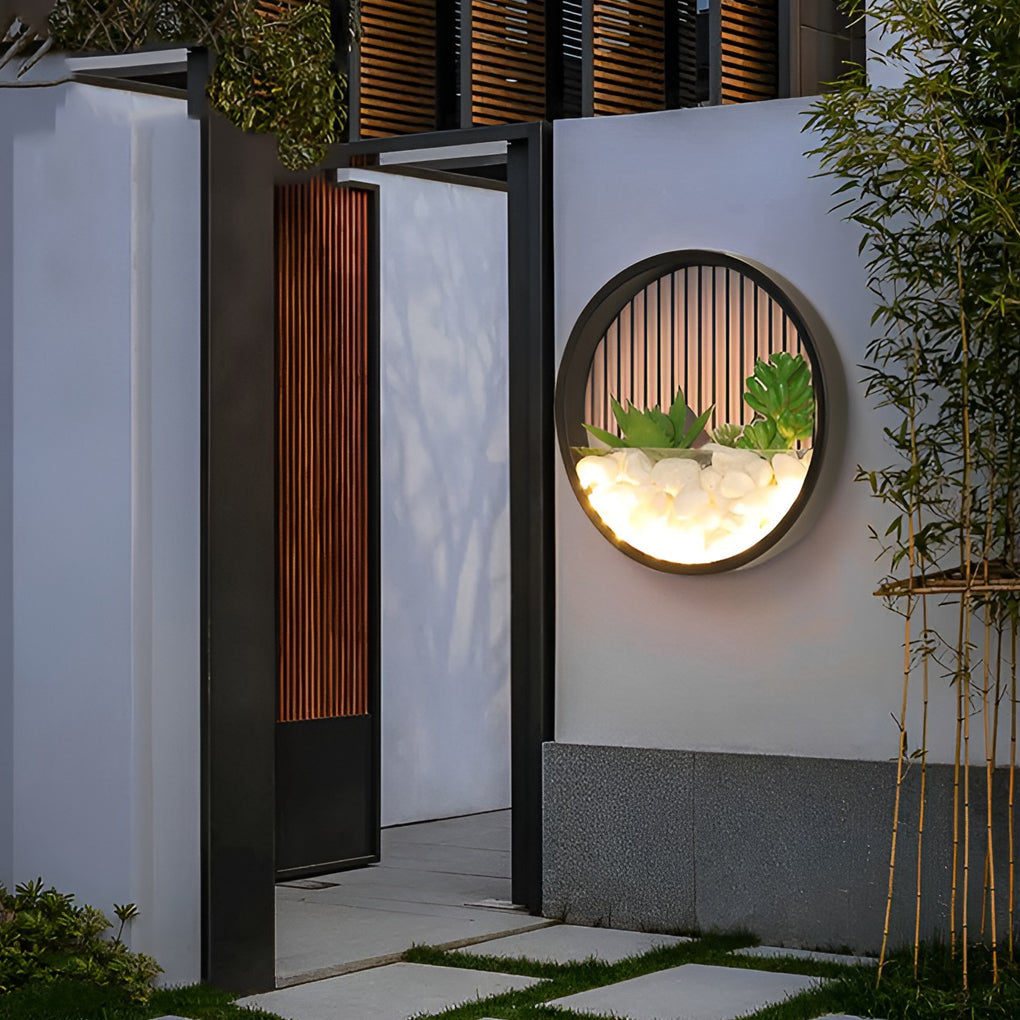 Grace Small Artificial Plants Modern Stones Outdoor Wall Light