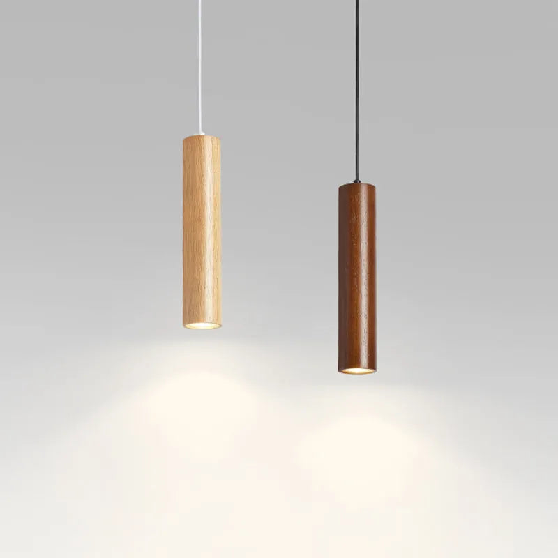 Muto Cylindrical Wood Pendant Light, for Bedroom & Kitchen Island - Neutral Decor