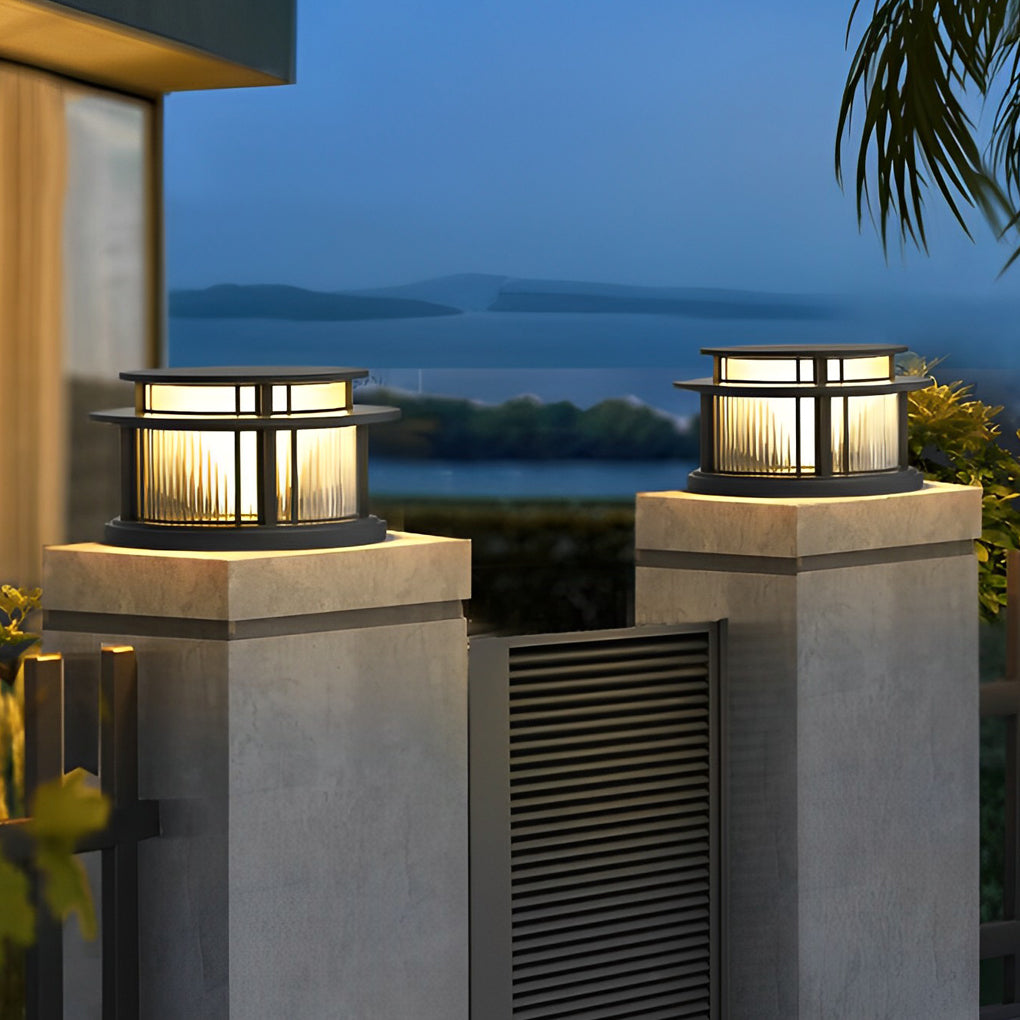 Eery Round Modern Steel Outdoor Fence Post Pillar Light