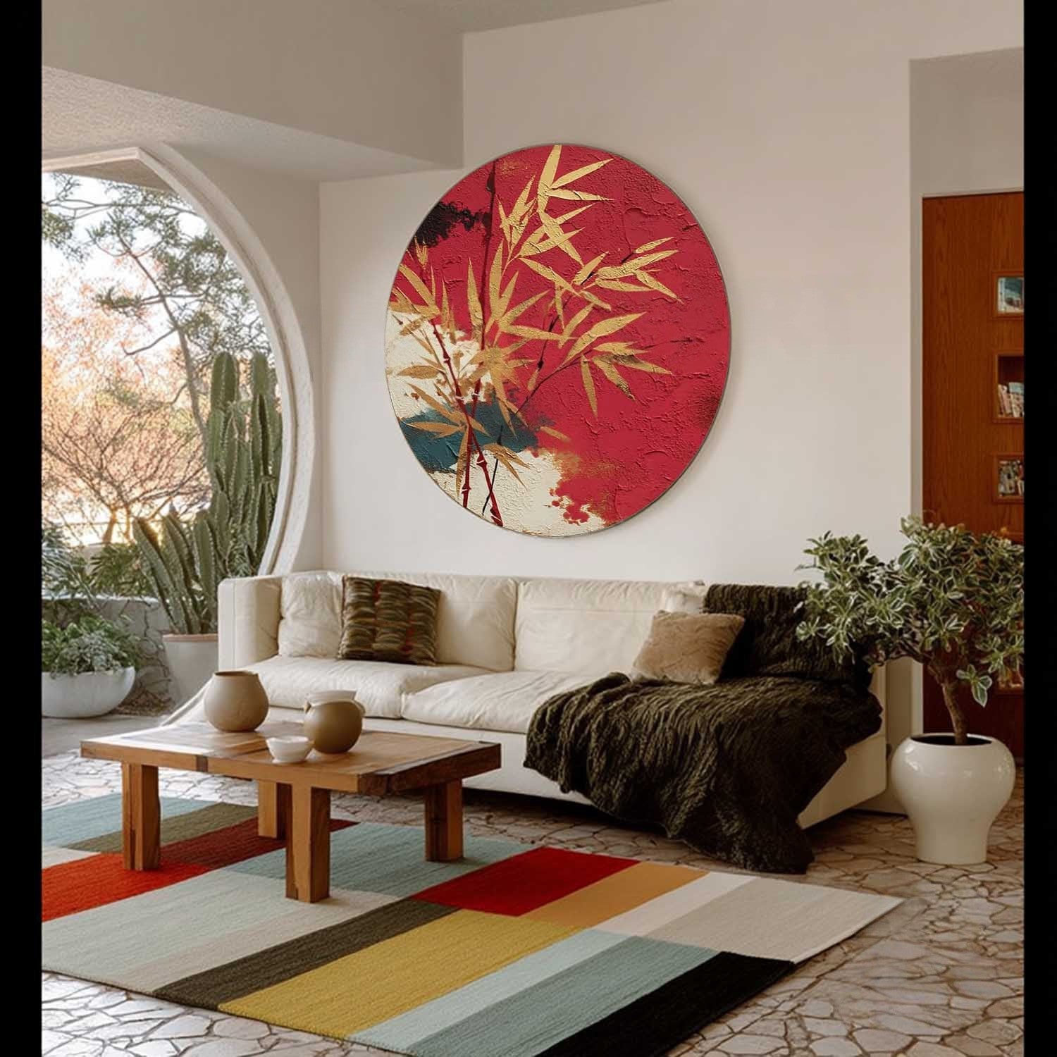 Wall Art Oriental Golden Bamboo Textured - Neutralighting