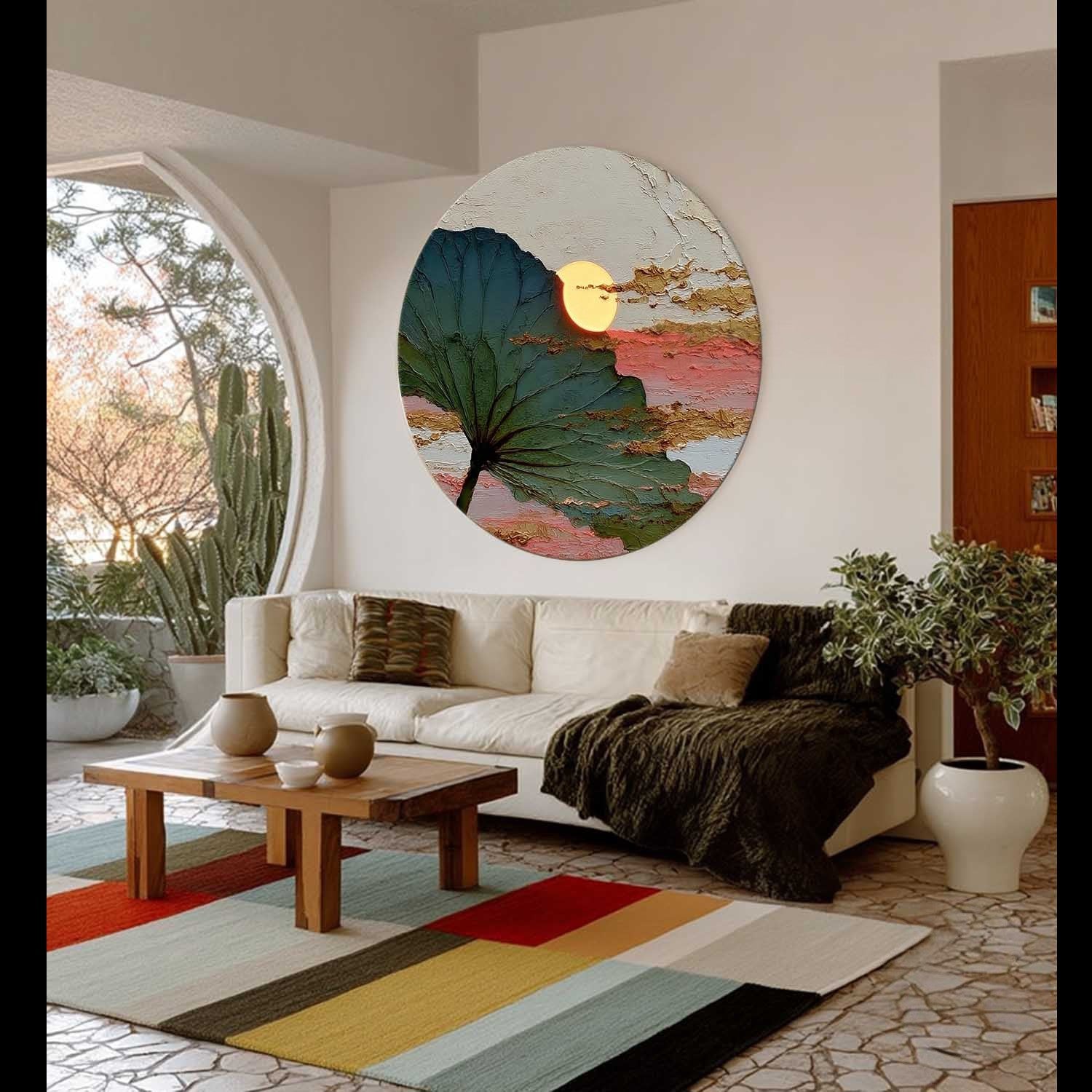 Wall Art Round Single Leaf Pink Sunset - Neutralighting