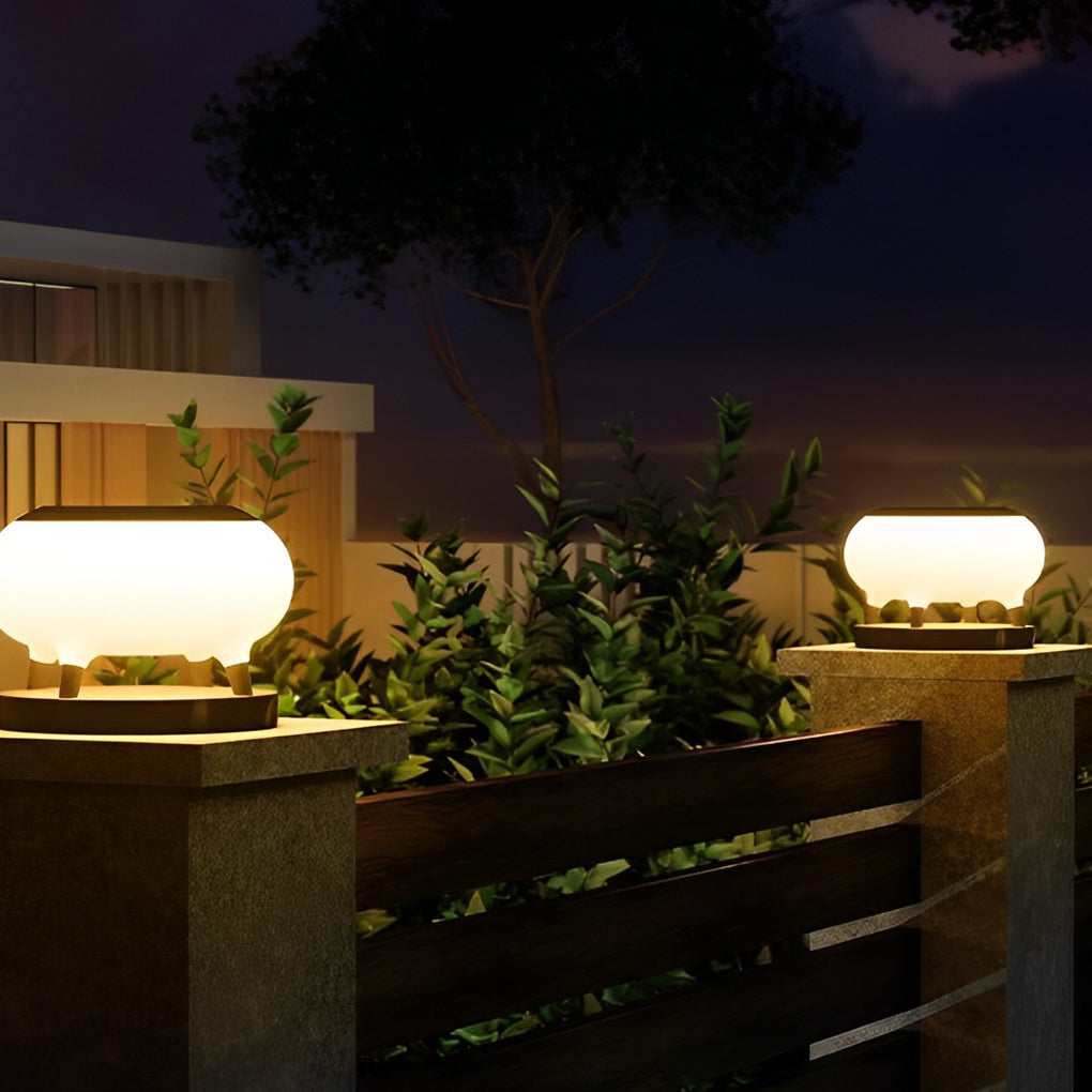 Questa Round Drum Modern Steel Outdoor Fence Post Lights