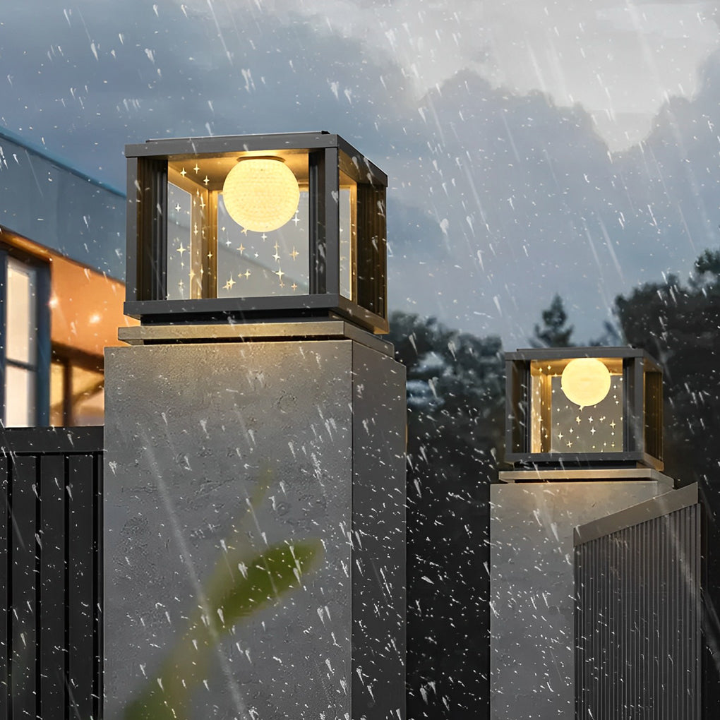 Maline Square Ball LED Glass Outdoor Fence Post Lamp