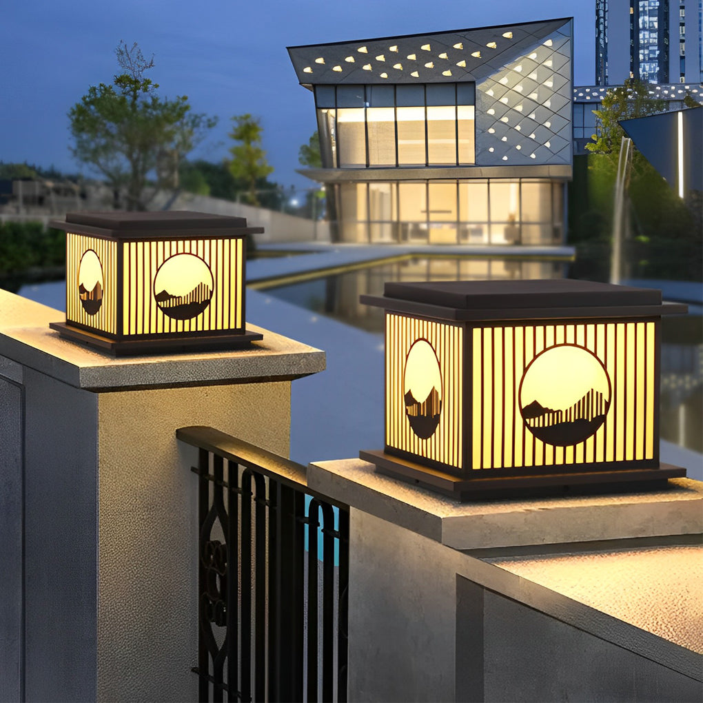 Peac Retro Scenery LED Modern Marble Outdoor Pillar Lamp