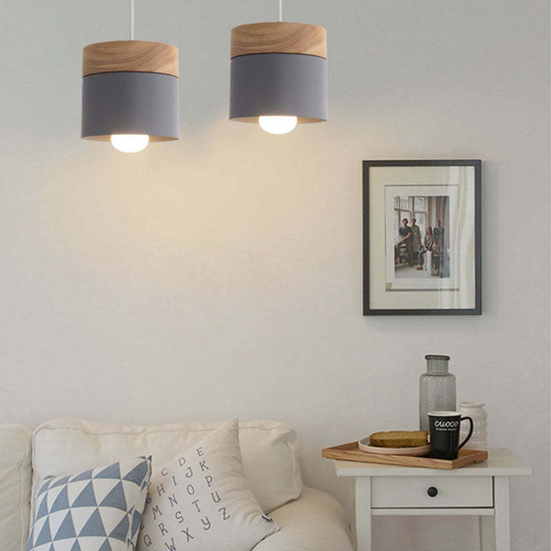 Valentina Modern Can Shape Metal/Wood Pendant Light - Neutral Decor