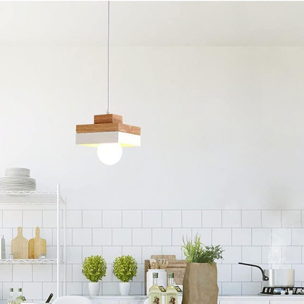 Aria Minimalist Black & White Wood Geometric Pendant Light - Neutral Decor