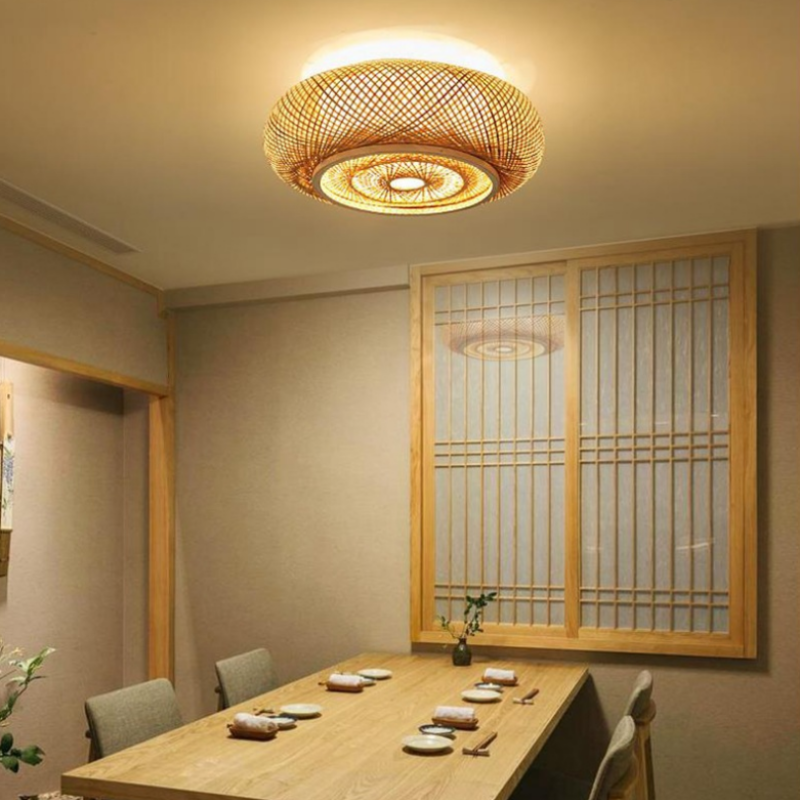 Muto Rattan Woven Rustic LED Flush Mount Ceiling Light - Neutral Decor