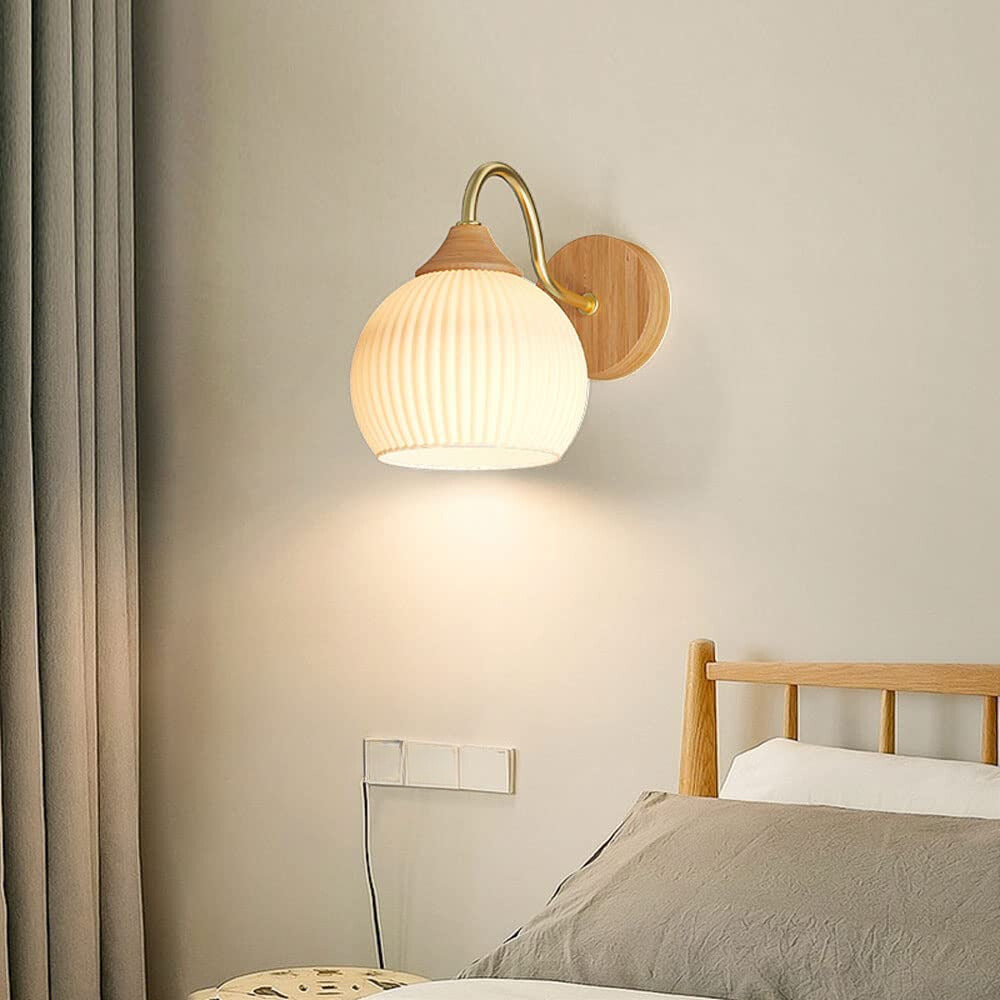 Muto Nordic Minimalist Indoor Wall Lamp Glass Wood Bedroom Balcony - Neutral Decor