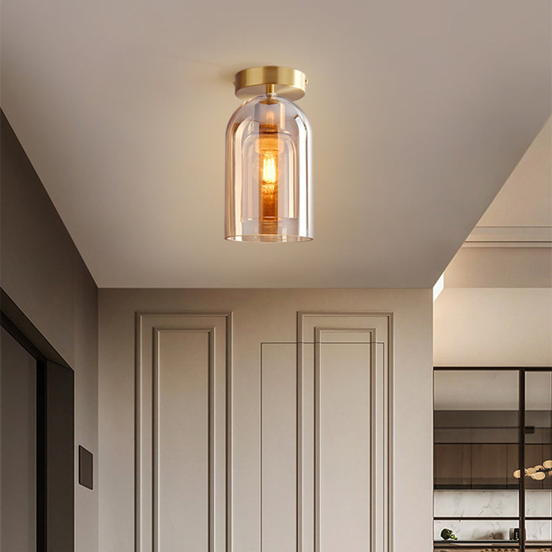 Valentina Modern Cylinder Semi-Flush Mount Clear Glass Ceiling Light, Cognac/Grey - Neutral Decor