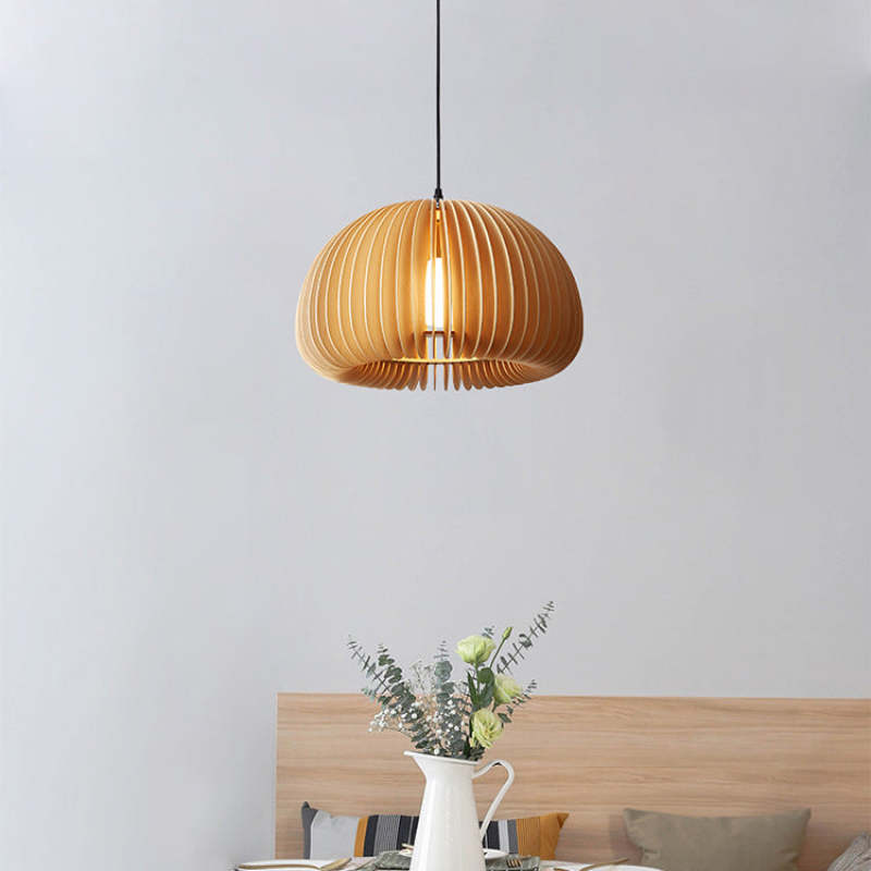 Muto Pumpkin Pendant Light, Wood - Neutral Decor