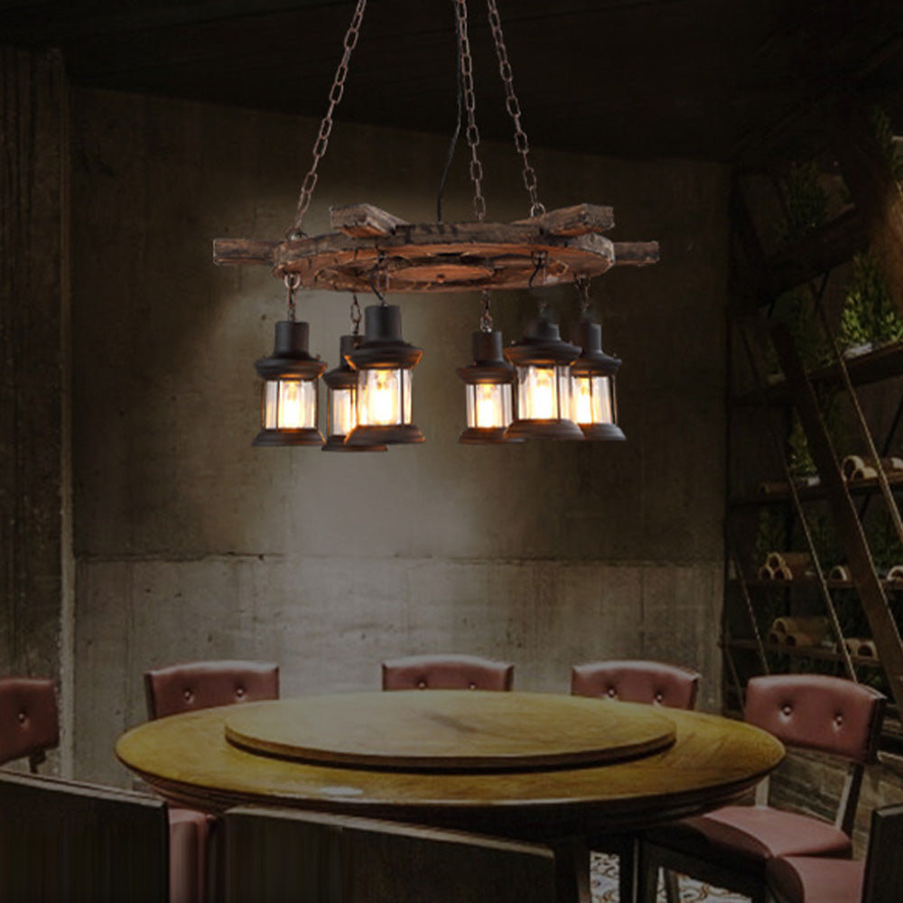 Epoch Retro Rudder Metal & Wood Pendant Light, 6 Heads - Neutral Decor