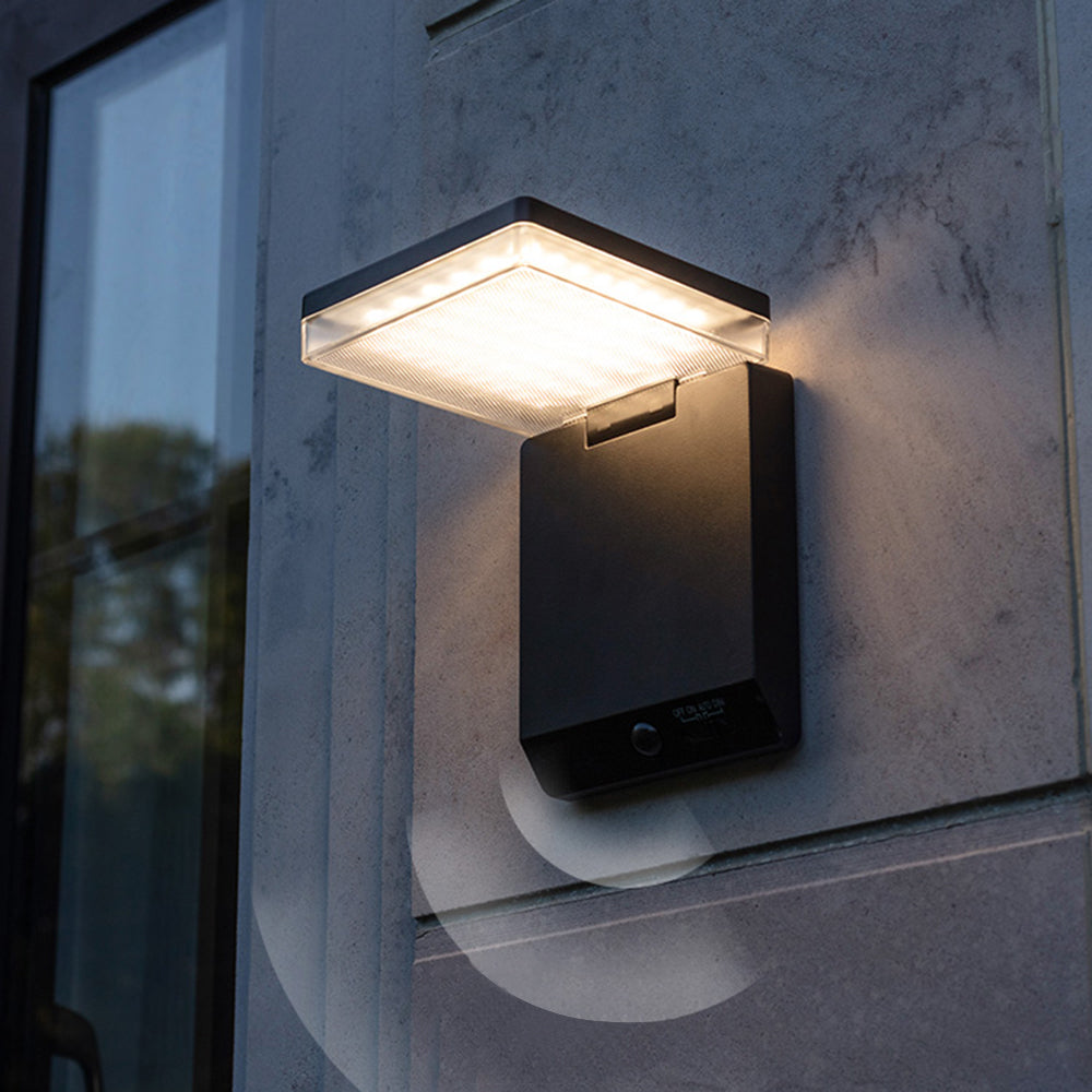 Ray Modern Minimalist Right-Angle Acrylic Sensor Solar Waterproof Outdoor Wall Lamp, Black - Neutral Decor