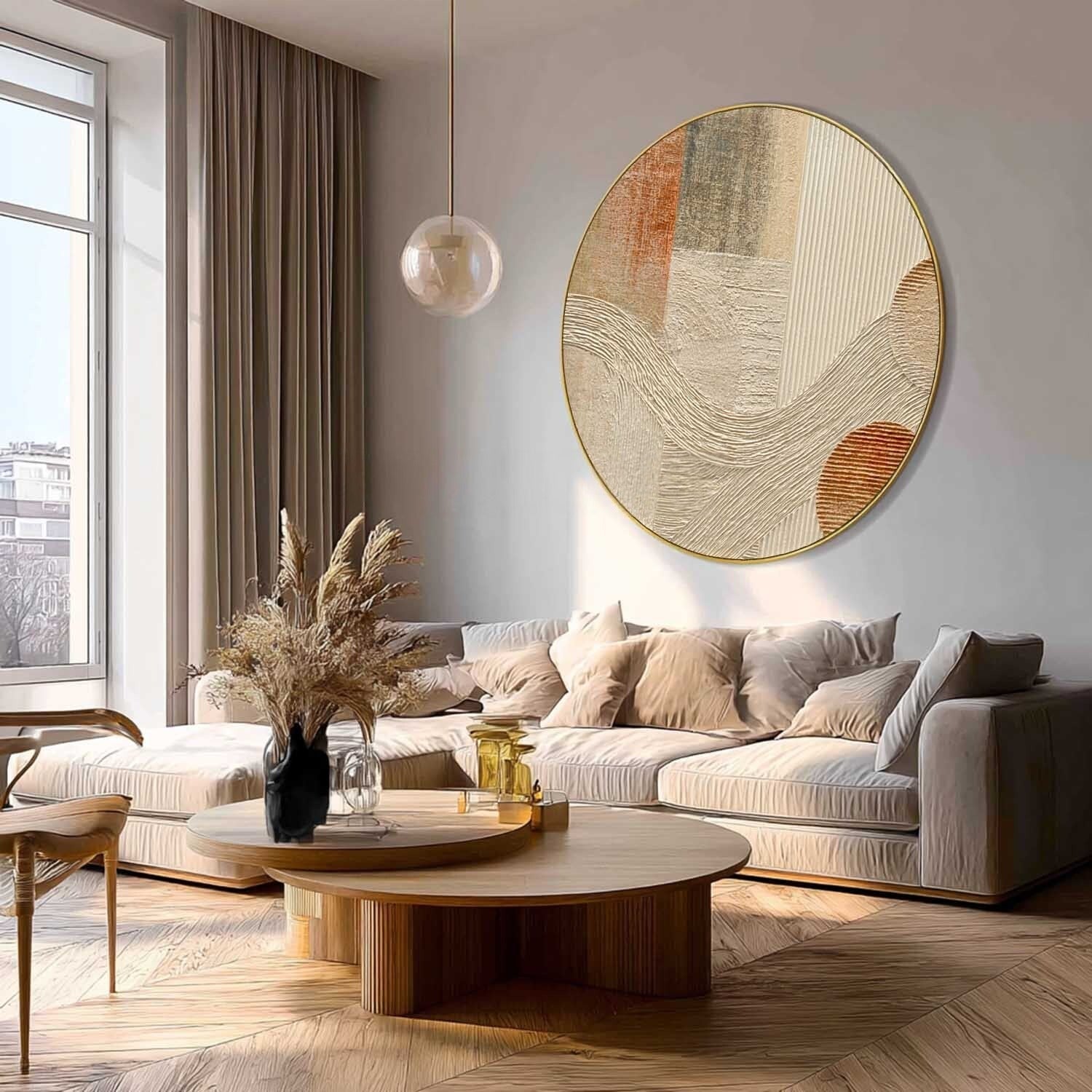 Wall Art Round Terracotta Abstract Plaster - Neutralighting