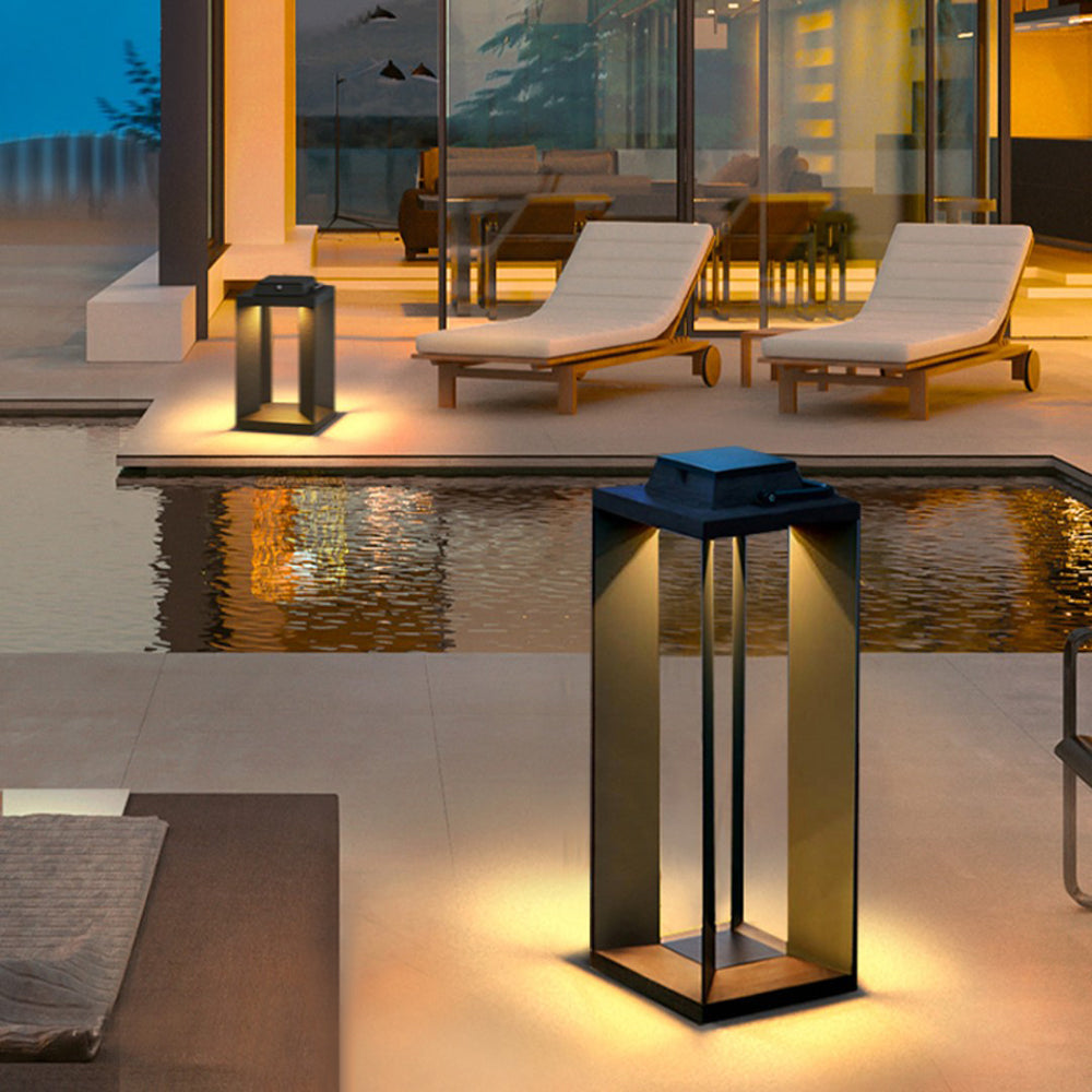 Ray Minimalist Cuboid Outdoor Floor Lamp, Hardwired, Black - Neutral Decor