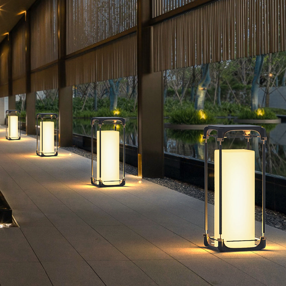 Ray Simple Cube/Cuboid Outdoor Floor Lamp, Hardwired/Solar, Black - Neutral Decor