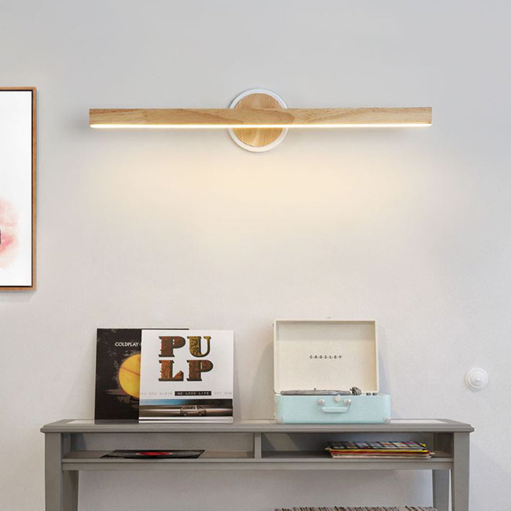 Muto Modern Linear Wooden Mirror Front Vanity Wall Lamp - Neutral Decor