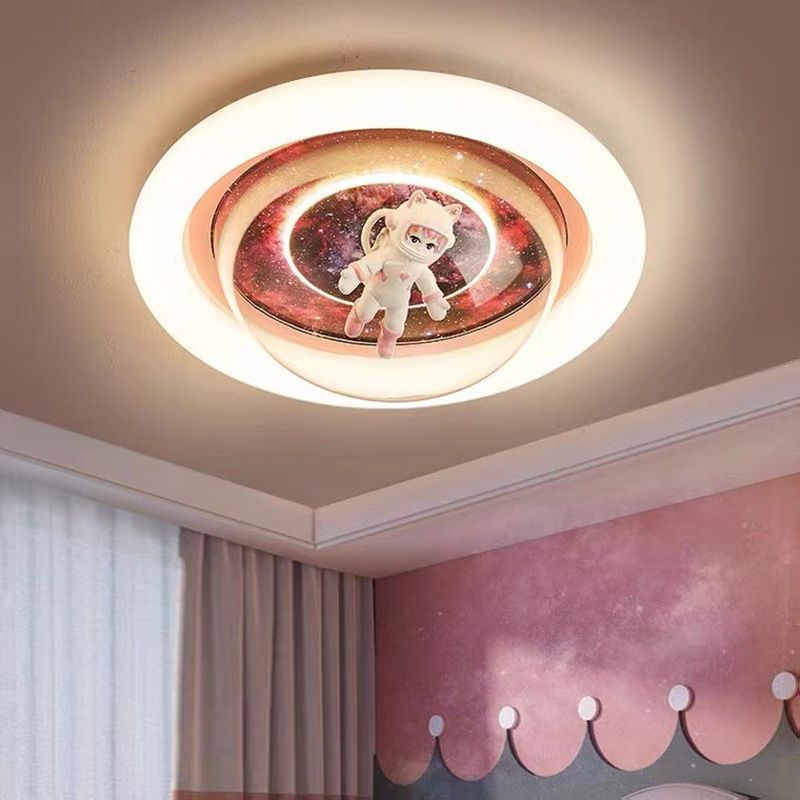 Aria Cosmic Astronaut & Galaxy Motif Flush Mount Ceiling Light - Neutral Decor