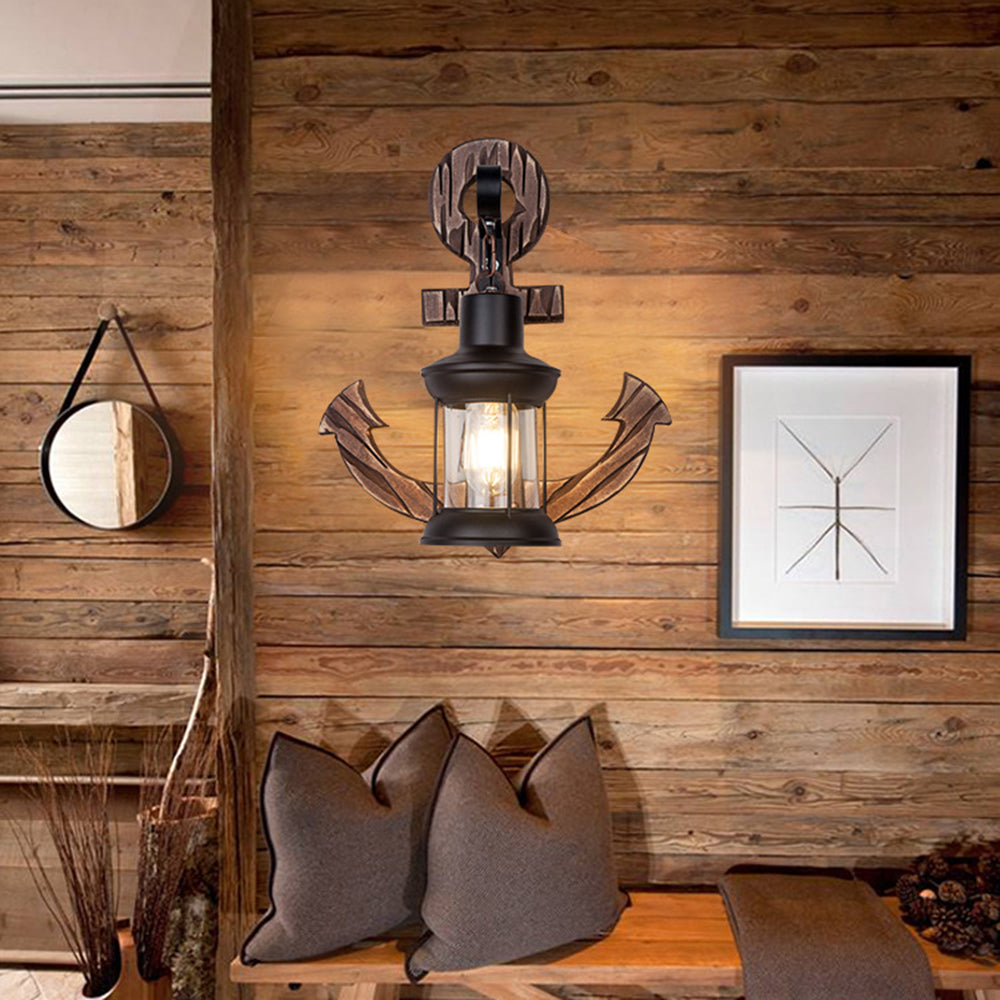 Epoch Anchor Lantern Wall Lamp, Vintage/Antique, Wood, Bedroom - Neutral Decor