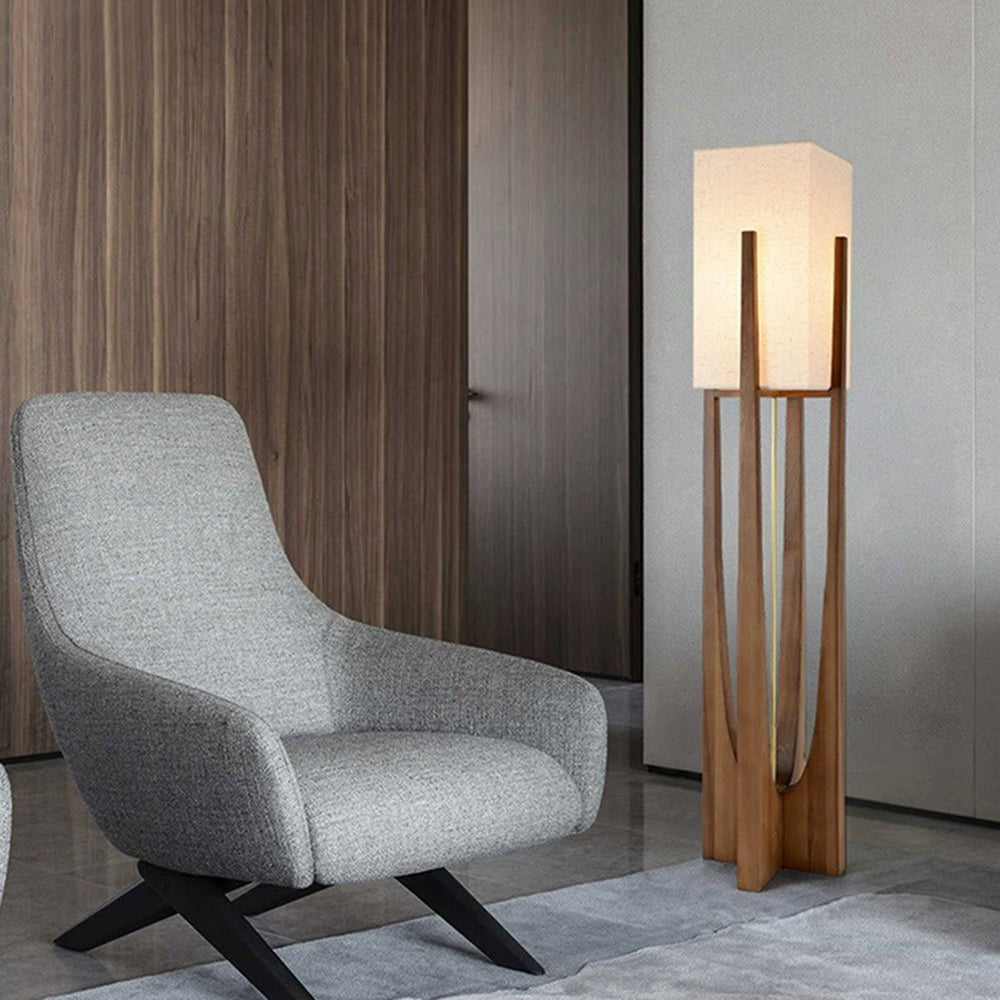 Ozawa Natural Rectangular Wood/Fabric Floor Lamp - Neutral Decor