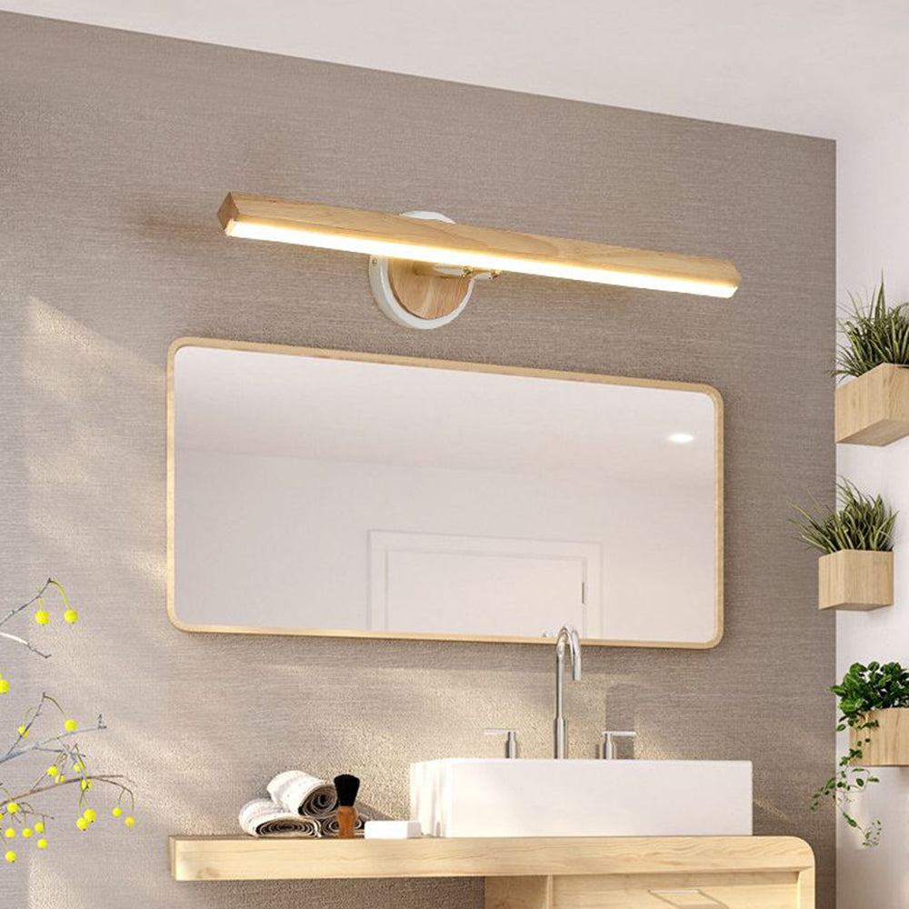 Muto Modern Linear Wooden Mirror Front Vanity Wall Lamp - Neutral Decor