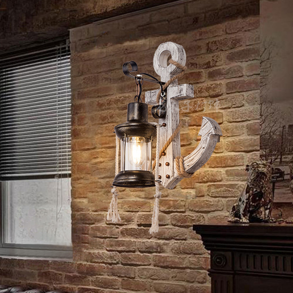 Epoch Anchor Lantern Wall Lamp, Vintage/Antique, Wood, Bedroom - Neutral Decor