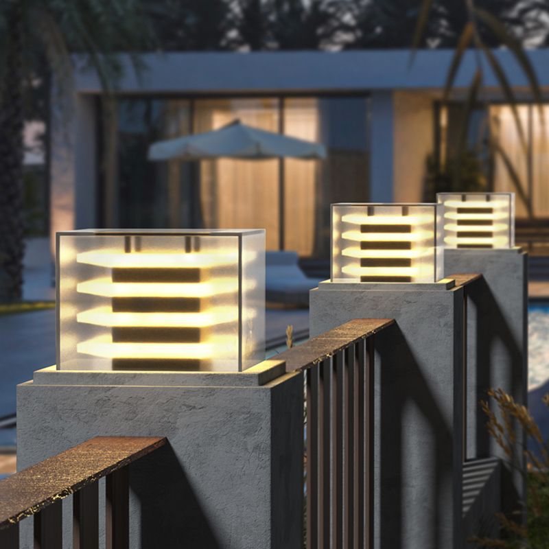 Ray Modern Rectangular Metal Acrylic Outdoor Solar Lamp, Black - Neutral Decor