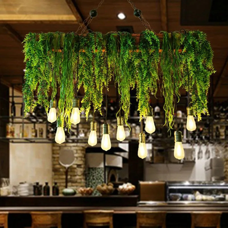 Ritta Natural Decorative Rectangular Plant Metal Pendant Light Green - Neutral Decor