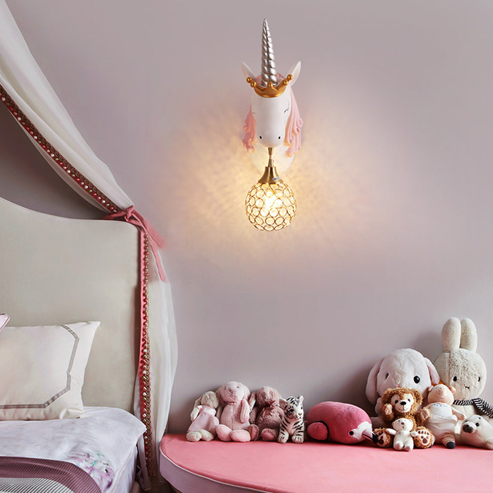 Arisha Modern Unicorn/Strawberry Art Wall Lamp, Pink/Blue - Neutral Decor