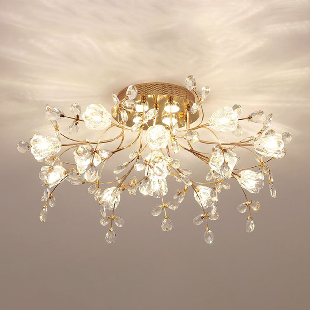 Arisha Art Deco Elegant Golden Crystal Flower Flush Mount Ceiling Light - Neutral Decor