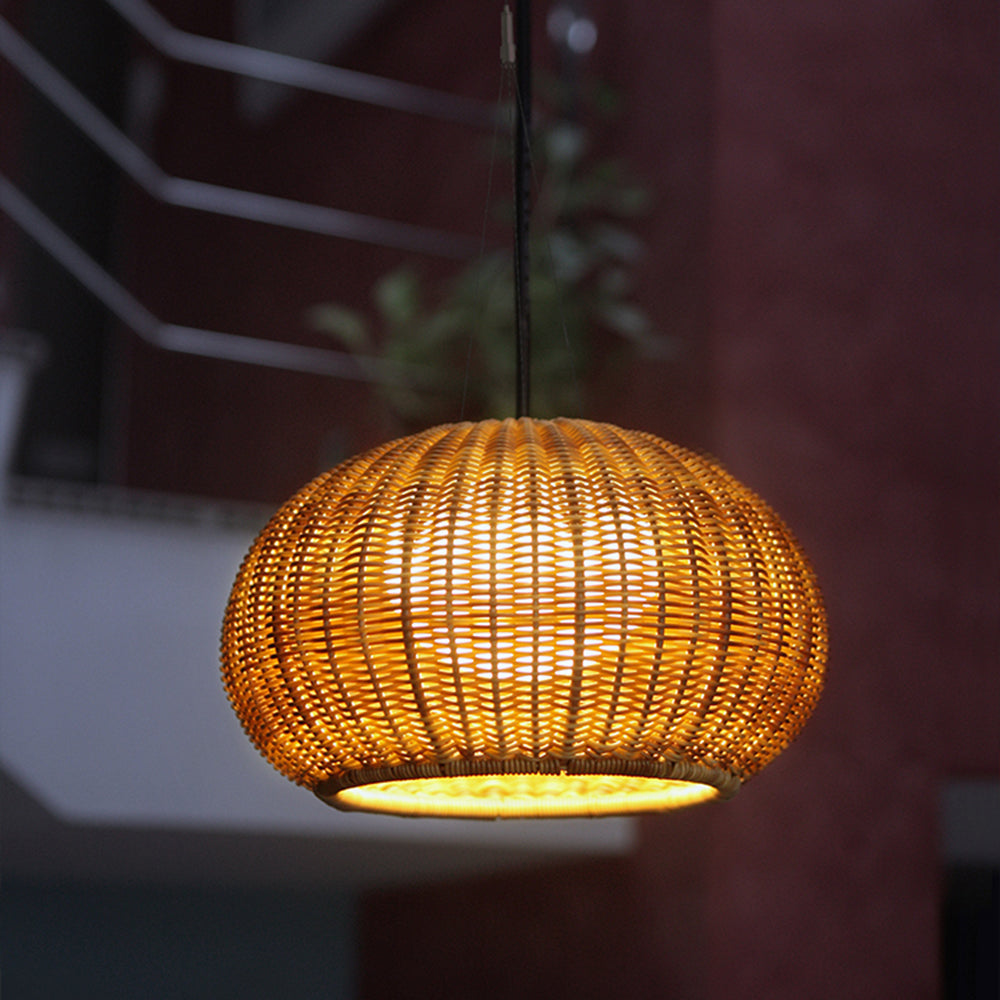 Ray Retro Lantern Gold Pendant Light, Bamboo/Acrylic - Neutral Decor