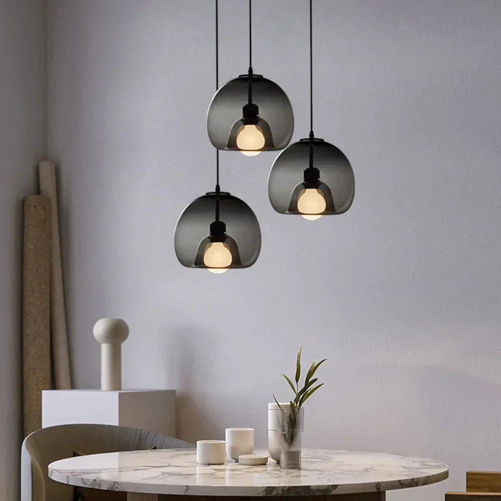 June Globe Glass Pendant Light, Amber/Smoky Grey-Neutral Decor