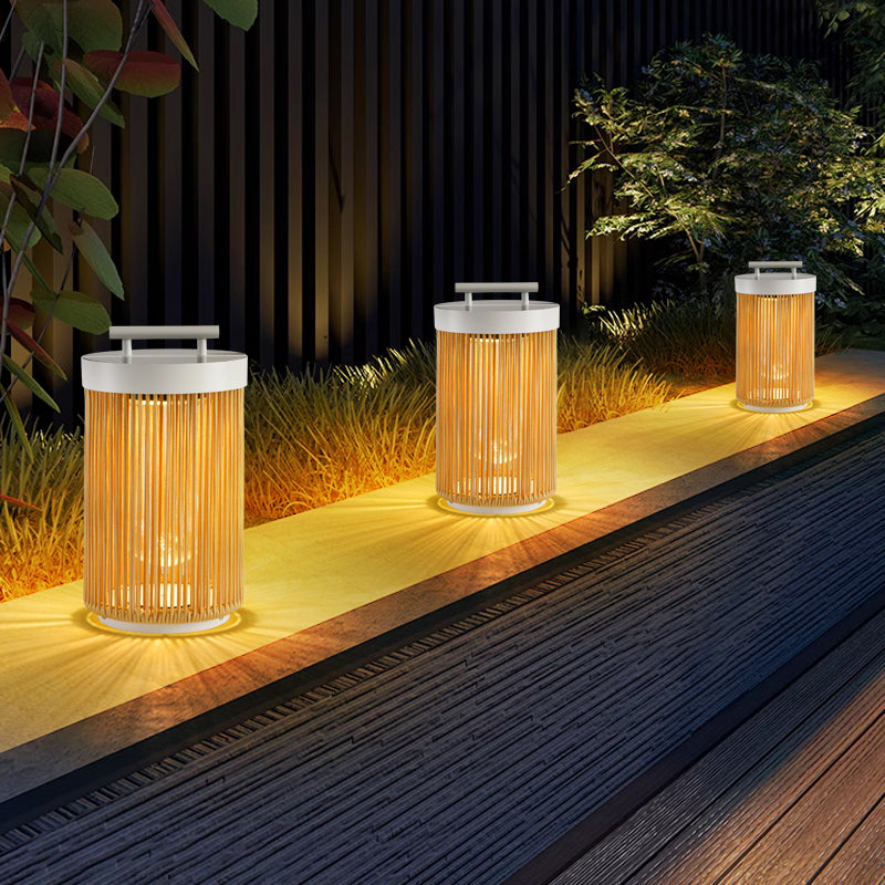 Ray Retro Metal/Rattan Floor Lamp, Hardwired/Solar/LED, Outdoor - Neutral Decor