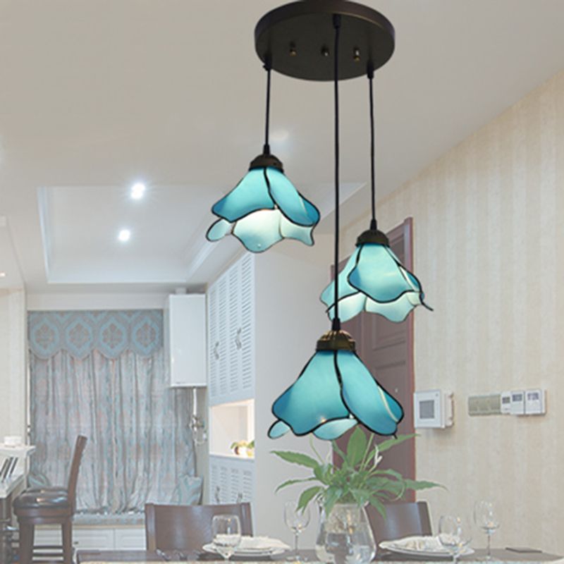 Arisha Flower Resin Pendant Light, Blue/Pink, 1/3 Heads - Neutral Decor