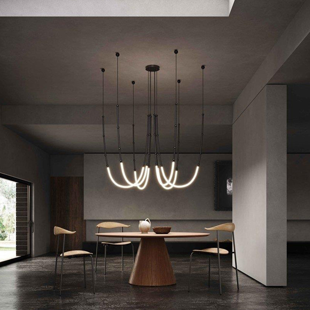 Arisha Modern Linear Metal/Silicone Pendant Light, Black - Neutral Decor