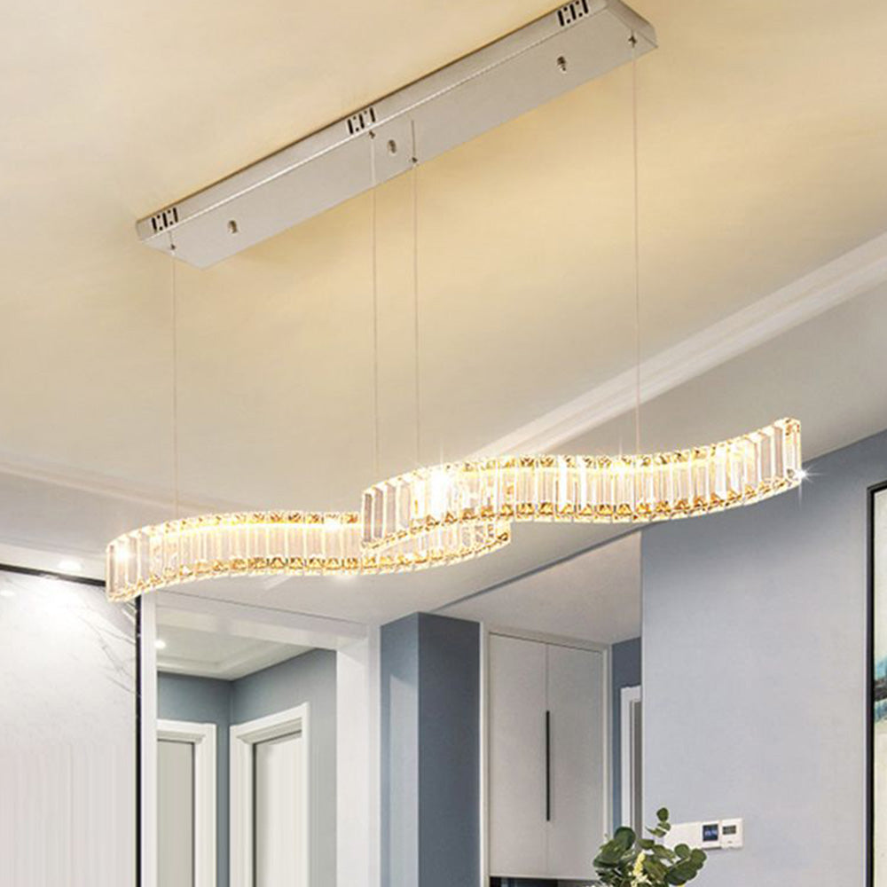 Kristy Luxury Wave Crystal/Metal Pendant Light, Silver/Gold - Neutral Decor