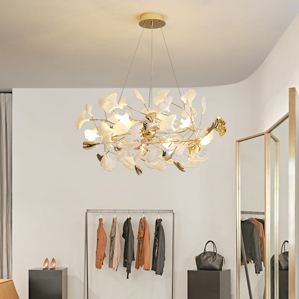Olivia Ginkgo Leaf Modern Petal Shaped Metal Chandelier, Gold - Neutral Decor