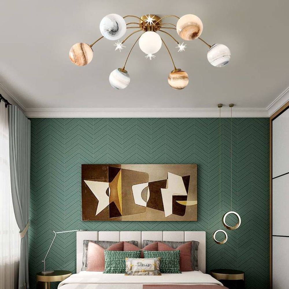 Aria Modern Planet Flush Mount Ceiling Light, Living Room - Neutral Decor