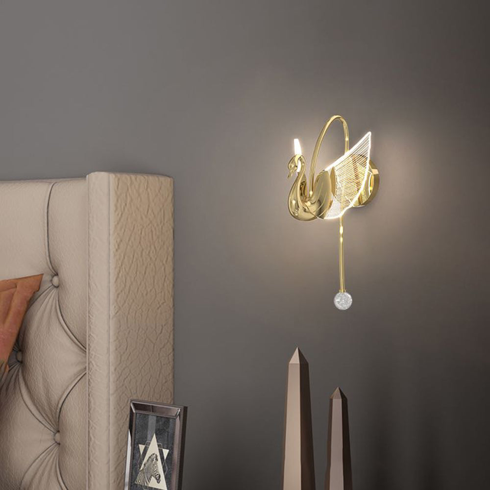 Arisha Art Deco Swan Acrylic/Metal Wall Lamp, Gold/Rose Gold - Neutral Decor