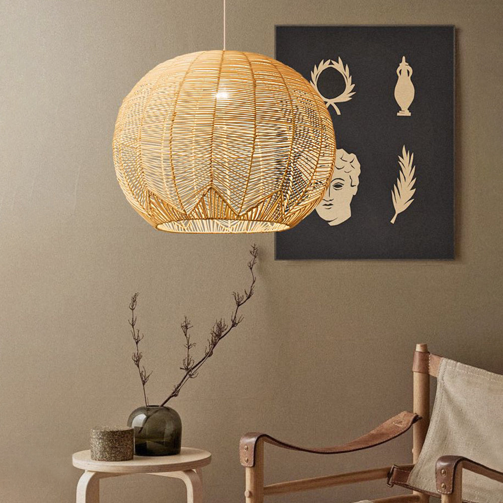 Ritta Designer Round Handmade Rattan Pendant Light, Dining Room - Neutral Decor