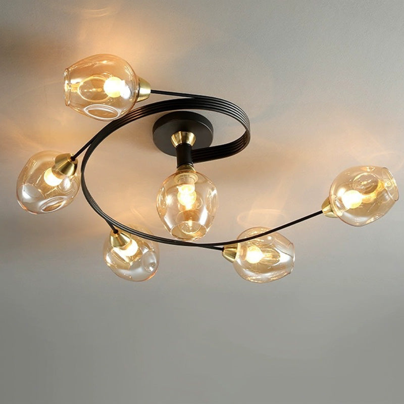 Valentina Flush Mount Ceiling Light, Glass, Black/Gold, Dining Room - Neutral Decor