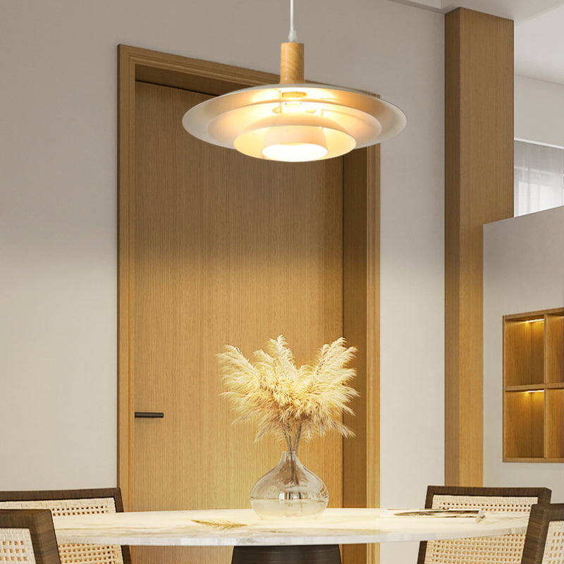 Valentina Modern LED Pendant Light White Wood Metal Bedroom - Neutral Decor