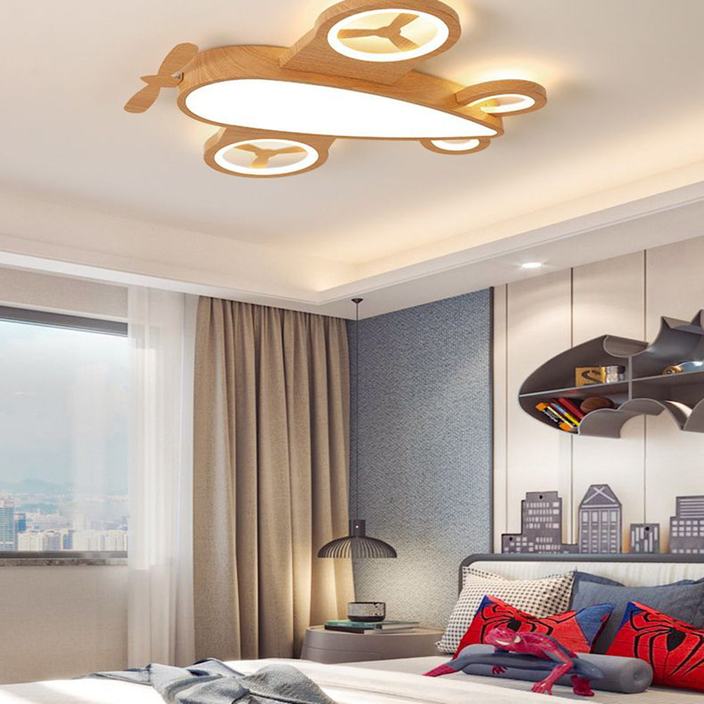 Arisha Modern Art Deco Airplane Flush Mount Ceiling Light, Wood/Dark Wood - Neutral Decor
