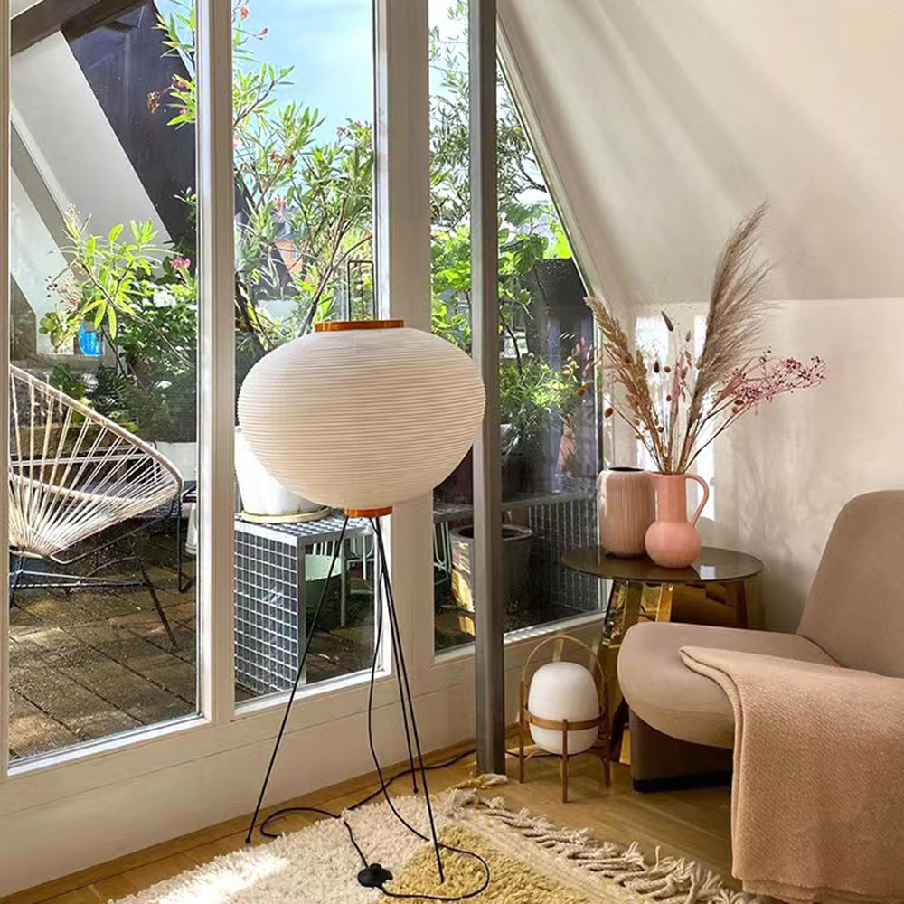Renée Minimalist Tripod Lantern Paper Floor Lamp, White - Neutral Decor