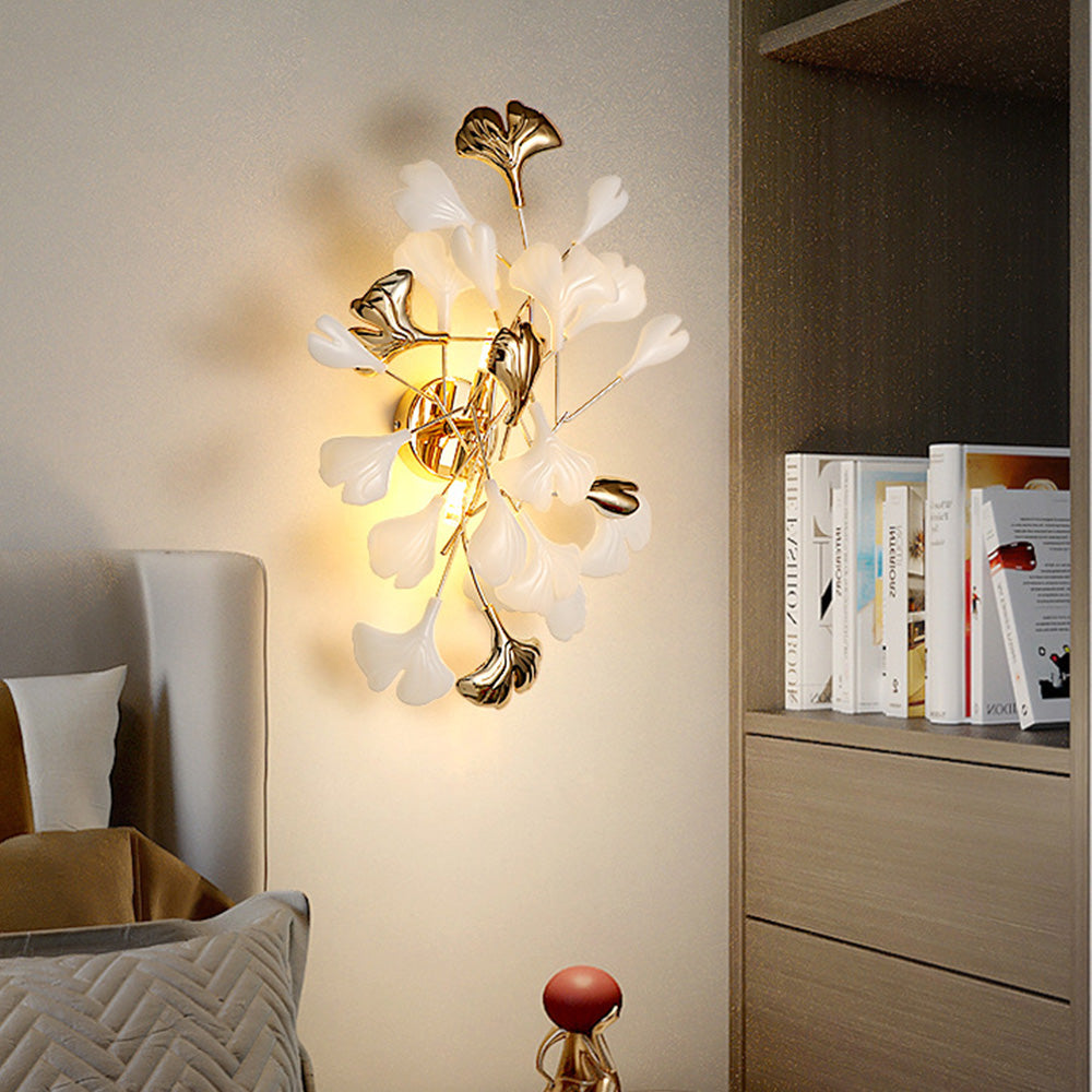 Olivia Decorative Flower in Golden White Ceramic Wall Lamp - Neutral Decor