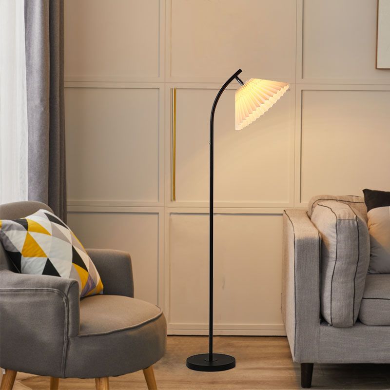 Ozawa Modern Arc Pleated Metal Fabric Floor Lamp, 3 Color - Neutral Decor
