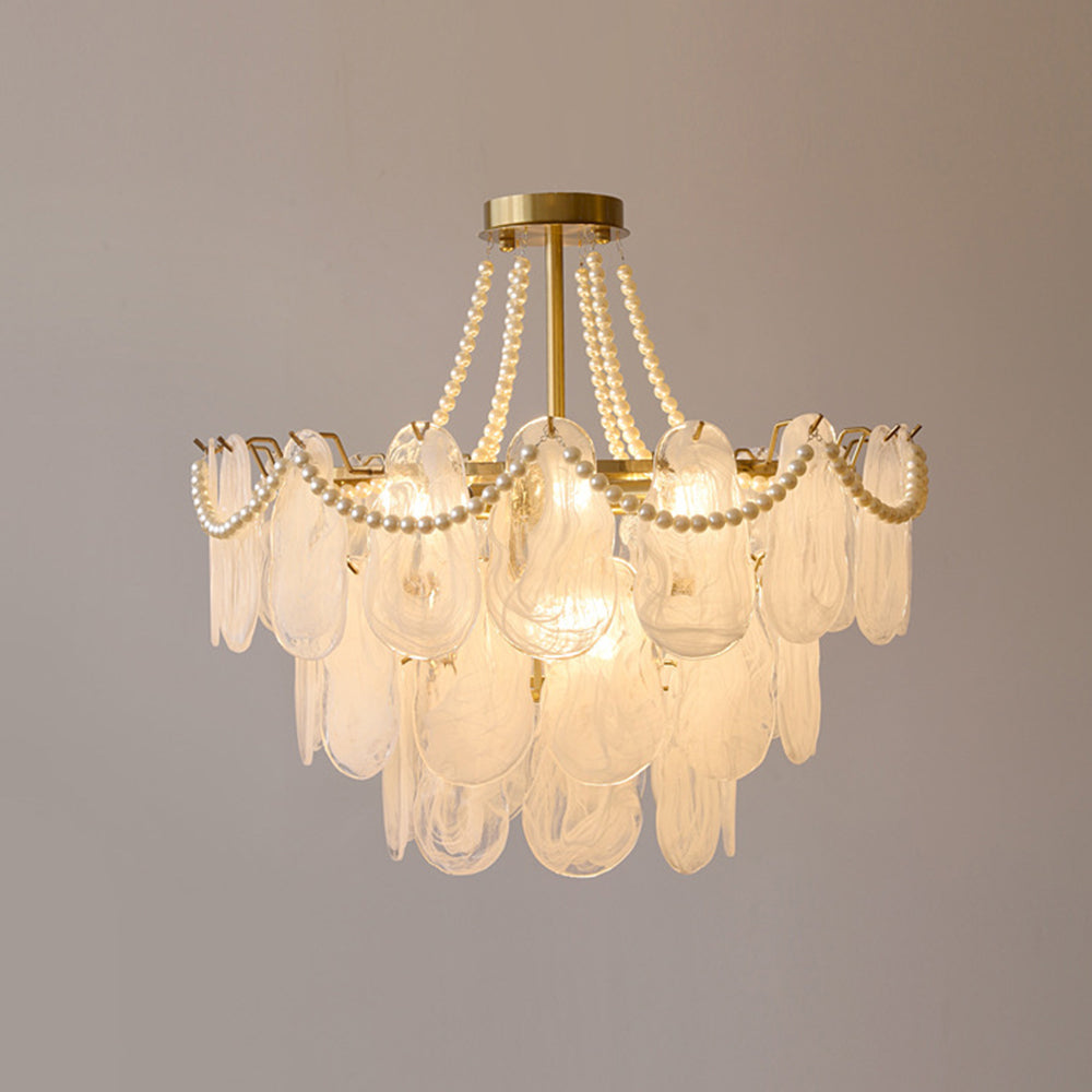 Kristy Elegant Pearl/Glass/Metal Chandelier, White - Neutral Decor