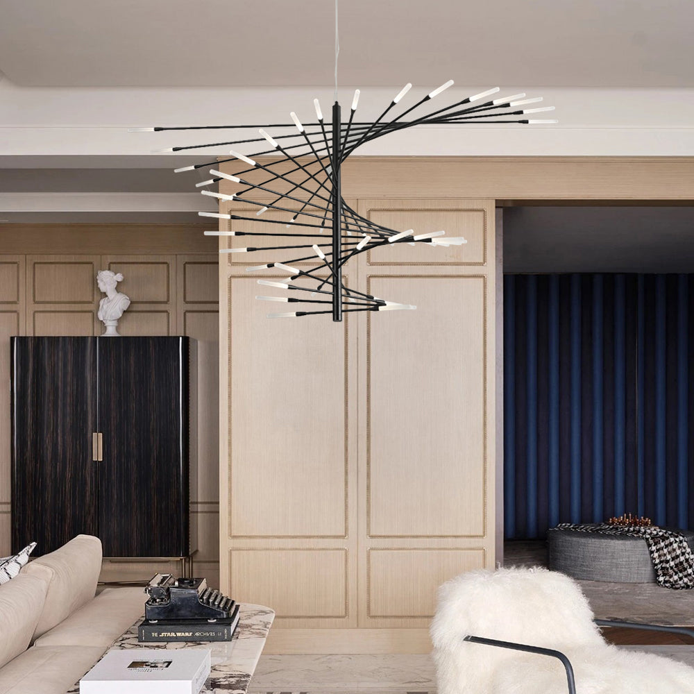 Arisha Modern Chandelier Rotating Fireworks, Black/Gold, Living Room/Art Gallery - Neutral Decor